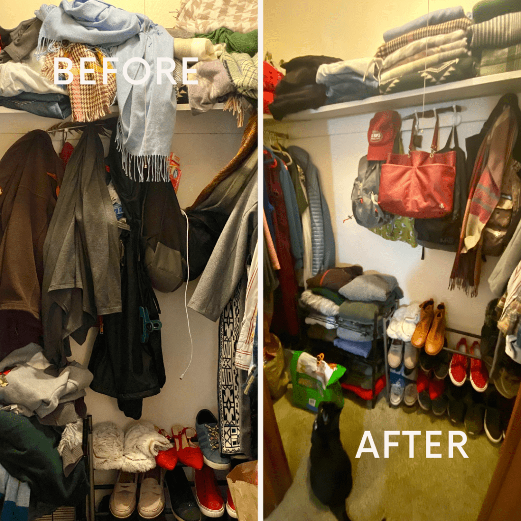 Before and after picture of my closet