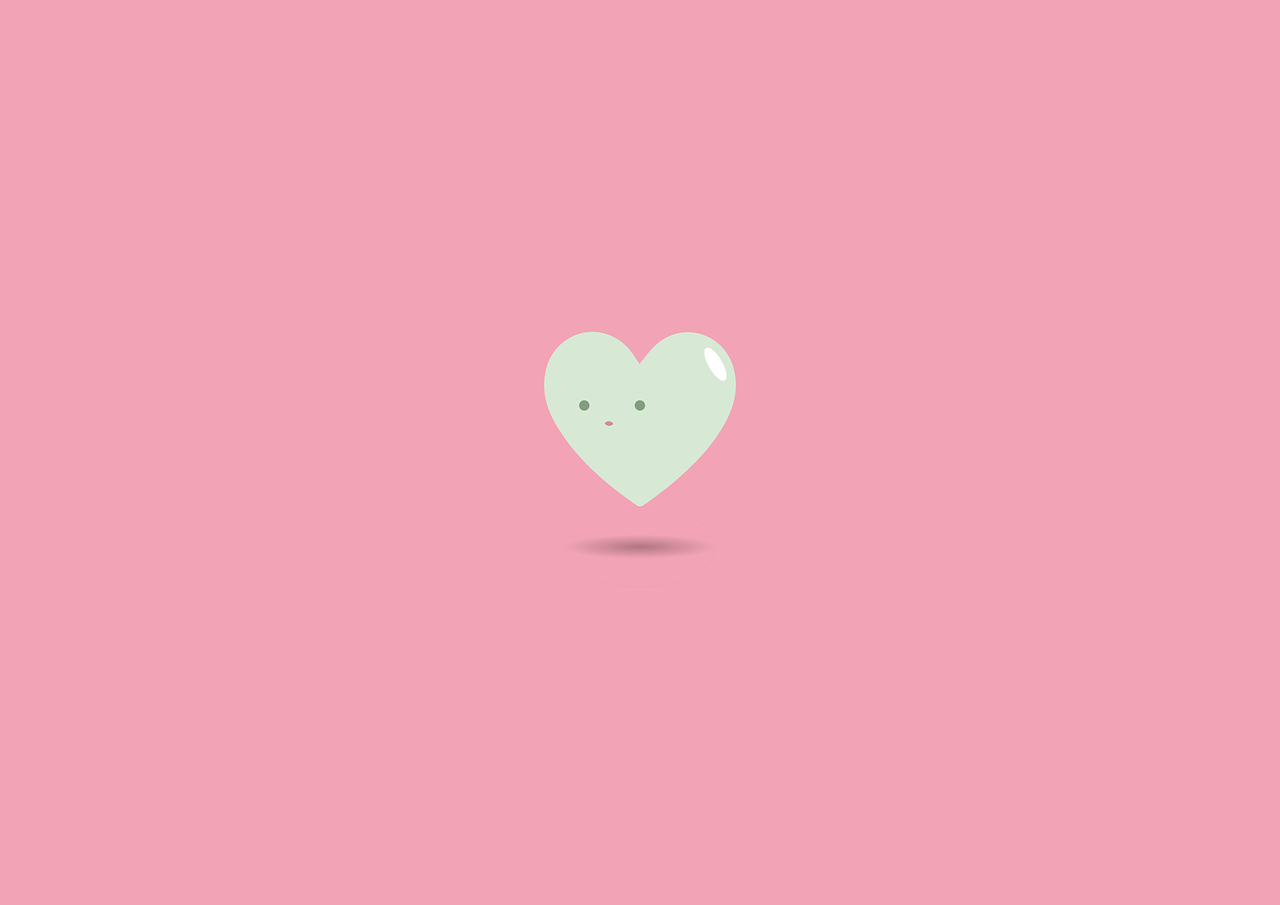 Cute, white heart with face in a pink square.