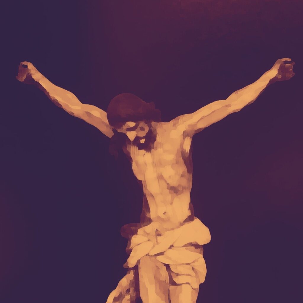 A painting of Jesus being crucified on the cross.